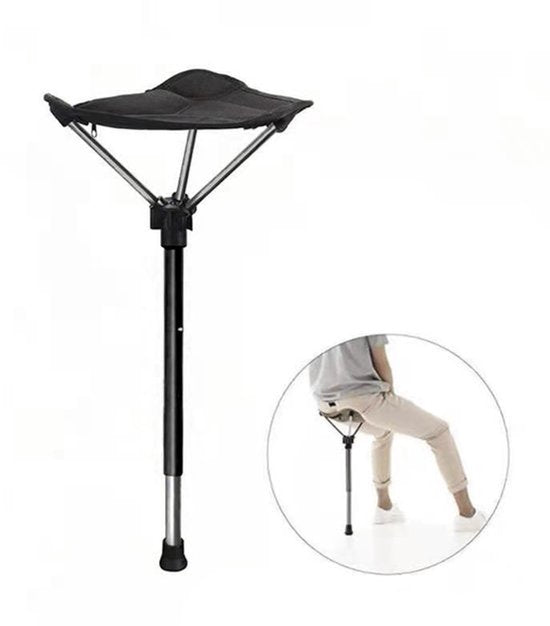 Telescopische kruk - Opvouwbare kruk - Draagbaar - Wandelkruk - Lichtgewicht viskruk - Wachtkruk - Comfortabel - Opvouwbare kampeerkruk - Opvouwbare stoel - Kampeerkruk met draagtas - Verstelbare lengte - 85 cm - Zwart
