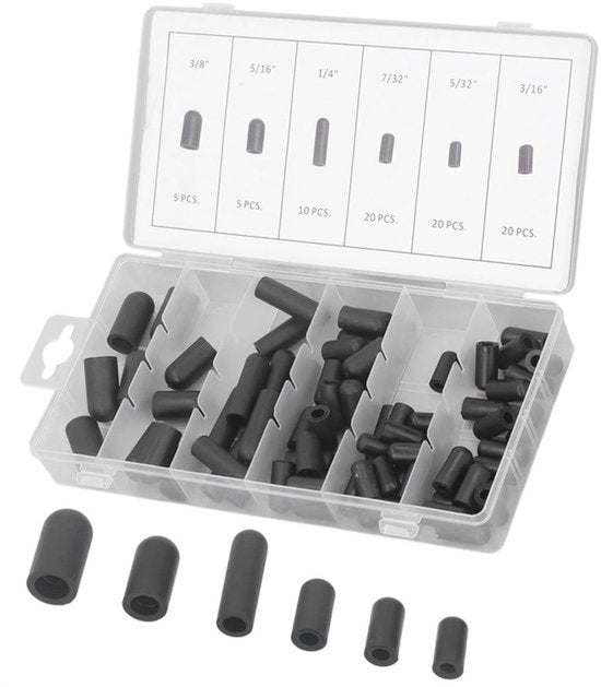 Rubberen vacuümdoppenplugset, 80 stuks diverse vacuümdoppen slangeinddoppenset voor carburateur, spruitstuk, auto, 3/16'' 5/16'' 7/32'' 1/4'' 5/32'' 3/8'