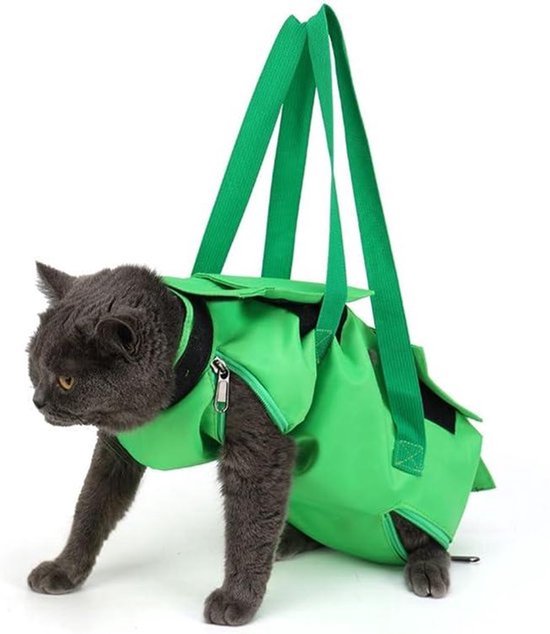 Kattenverzorgingstas met anti-kras functie en voetgaten voor nageltrimmen - Groen - Maat L