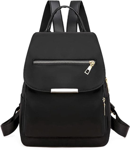 Elegante waterdichte rugzak voor vrouwen - Klein formaat voor stad en reizen - Met laptopvak - Geschikt voor meisjes, tieners, school en zakenreizen - Zwart.