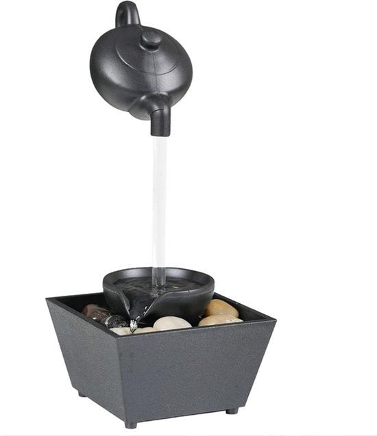Waterfontein voor Tafelblad - Theepot Fontein - Met LED Licht - Geschikt voor Thuiskantoor - Waterval Decoratie met Rotsen.