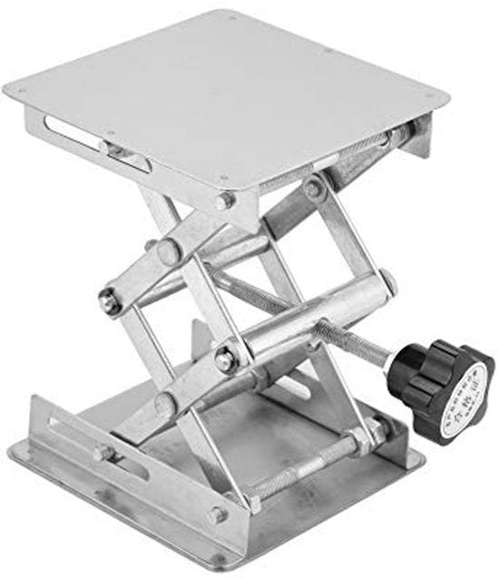 Laboratorium schaarlift van roestvrij staal met verstelbare hoogte van 45 tot 158 mm en stabiel platform van 100 x 100 mm voor duurzaam gebruik