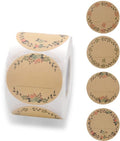 Verpakking van 500 zelfklevende labels, cadeau stickers, kraftpapier, stickers, bloemenlabel, zelfklevende labels voor het schrijven op cadeauzakken, jam, handgemaakte producten (4 motieven, 5