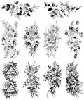 10 Vellen Realistische Bloem Grote Pioen Rose Tijdelijke Tatoeages Stickers Volwassenen Vrouwen Waterdicht Zwart Tattoo Blossom Flora Meisjes Lady Nep Tatoos Grote Arm Tatto Sexy Schouder Borstbenen