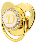 Gouden Babyfopspeen, Gepersonaliseerd Gebogen Ontwerp 26 Letters Veilige Materialen Gezonde Bling-babyfopspeen Essentials voor Pasgeborenen met Clips voor 6 Tot 18 Maanden Baby(D)