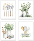 Botanische Keuken Muurkunst poster-set - Saliegroene eucalyptusbladeren-afdrukken - Boho-plantendecor - Keuken Eetkamer - 8x10 - Niet omlijst