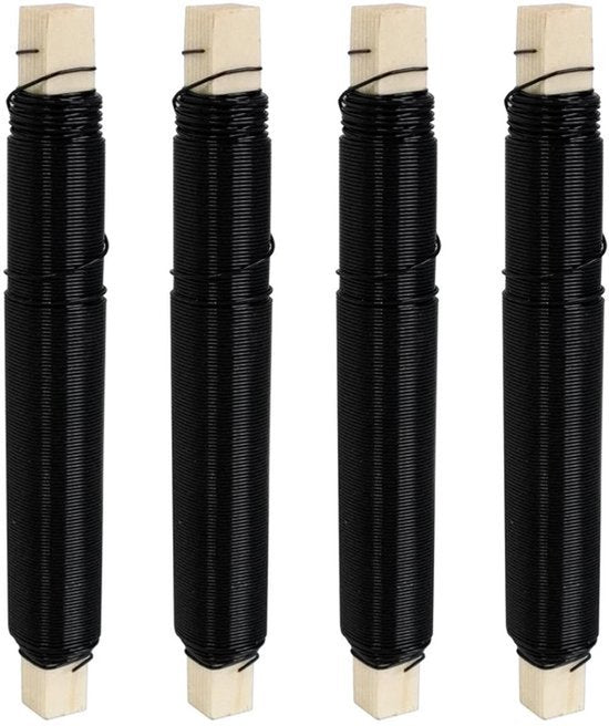 Knutseldraad Set van 4 stuks - Wikkeldraad 0,7 mm dikte - 30 m per rol - Binddraad voor planten, adventskrans, tuin - Zwart.
