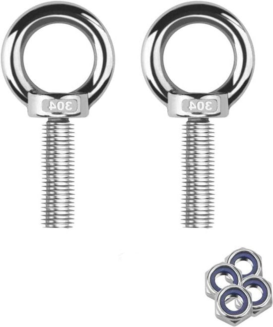 Oogbout M6, Ringschroef M6, RVS Oogbouten M6 x 35 - Set van 2 + 4 Sluitringen - Hoogwaardige Verbindingsbouten - Weerbestendig en Duurzaam