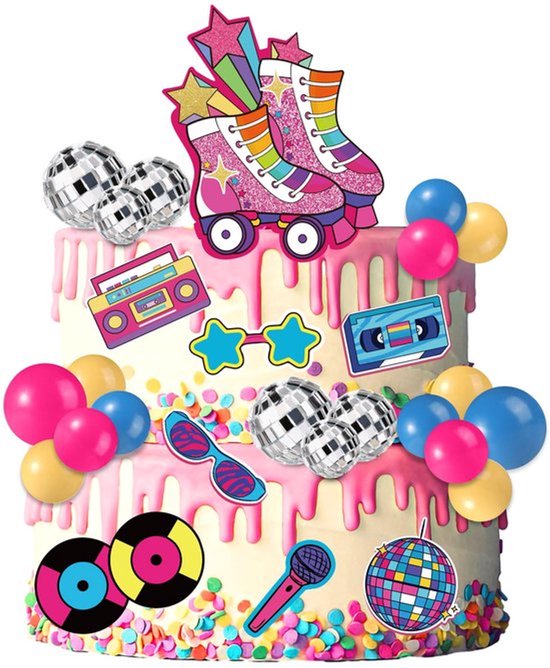 31pc Roller Skate Taart Toppers, Disco Bal Taart Topper Retro 80s 90s Taart Toppers Hip Hop Thema Taart Decoraties Rollende Skate Feest Decoraties