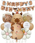Capybara Ballonnen Verjaardagsset met Madeliefjes Folieballon en Happy Birthday Slinger, Capybara Helium Ballonnen Verjaardag voor Jongens en Meisjes, Kinderverjaardagsdecoratie