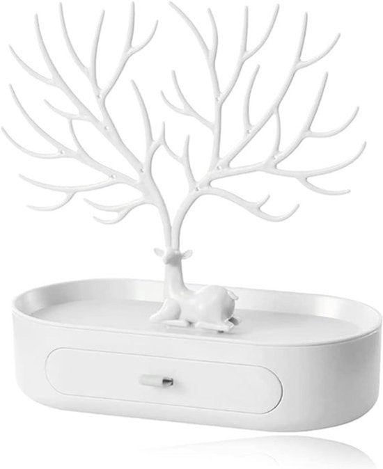 Sieradenstandaard Boom 3 in 1 Houder met Lade voor Vrouwen - Herten Decoratie voor Ringen Armbanden Oorbellen Kettingen