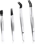 Pincetten Set - RVS - Rubberen Punten - Ambachten sieraden maken - Zwart - Laboratorium - Geschikt voor diverse doeleinden - 4-delige pincetten set met rechte punt, platte punt en lange gebogen pincet