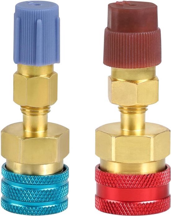 Set van 2 snelkoppelingen R1234YF messing adapter naar R134a voor R1234yf/R134a navulling voor koelvloeistof-koelvloeistofsysteem van de auto