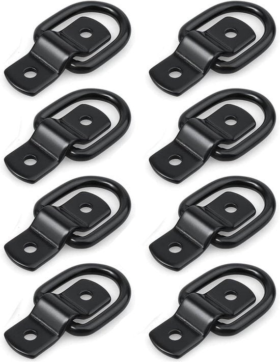 Heavy Duty Sjorbanden Ankers - Zwarte kleur - Voor ladingen op aanhangwagens, vrachtwagens, campers - 8 stuks