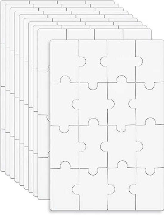 10 Vellen Lege Puzzelstukken, 15x10cm Doe-Het-Zelf Puzzelset van 16 Stukken - Witte Puzzel voor Activiteit, Verjaardagsfeest en Knutselen