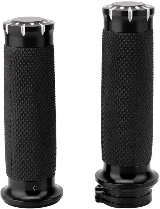 Motorfiets handvatten van 25 mm diameter voor comfortabele grip en betere controle tijdens het rijden, gemaakt van duurzaam materiaal in zwart ontwerp
