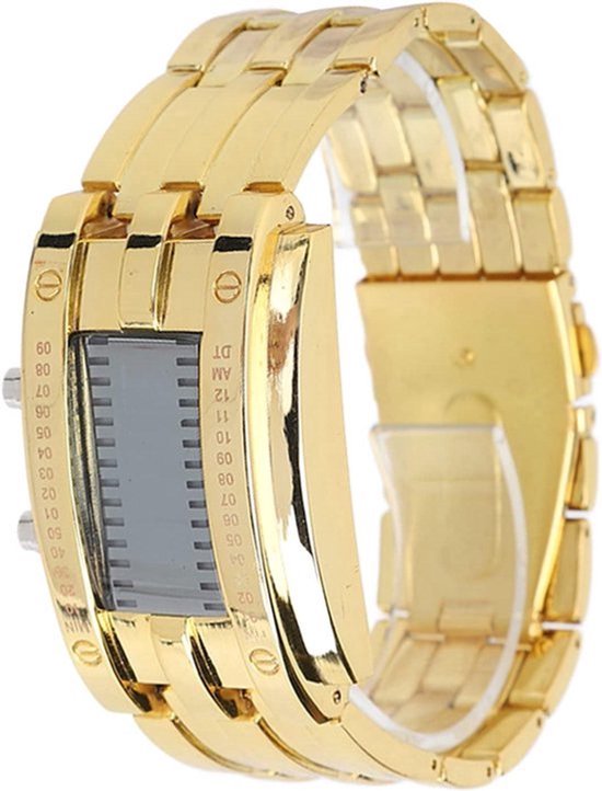 Modieus LED-horloge voor Heren met Binaire Tijdmodus Horlogepolshorloge met Digitaal LED-display (goud)