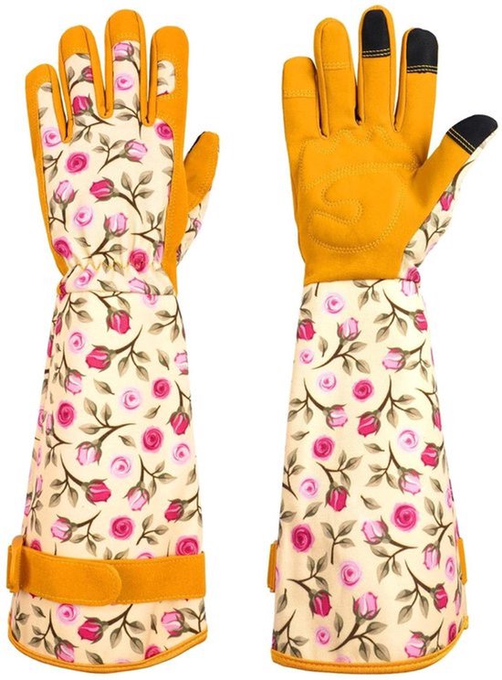 Doornenbestendige tuinhandschoenen voor dames en heren met extra lange gele manchetten, duurzaam en comfortabel voor optimale bescherming tijdens het tuinieren in maat L