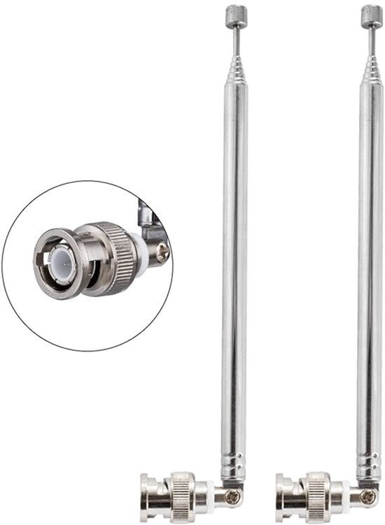 2 Stukken BNC Mannelijke Connector Telescopische Antenne 7 Secties VHF UHF 68.5cm/27in Telescopische BNC Plug Antenne voor CB Radio Politie Scanner Ham Radio Scanner Draadloze Microfoon