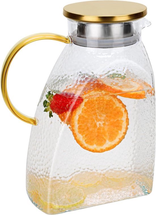 Glazen Waterkan - Karaf - 1,8 liter - Doorzichtig - Deksel - Sap Melk Hete Koude Dranken - Geschikt voor Koelkast Deur - Transparant Waterkan met Deksel - 1,8 liter - Drankcontainer.