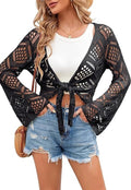 Dames V-hals Cardigan Boho Tops Oversized Lange Mouw Gebreide Trui Sexy Haak Cardigan Strand Bikini Cover