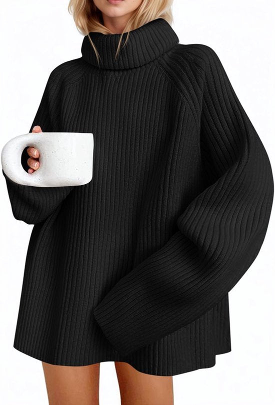 Dames Oversized Lange Mouw Coltrui Fijn Gebreid Effen Gebreide Trui Casual Elegante Basis Tops