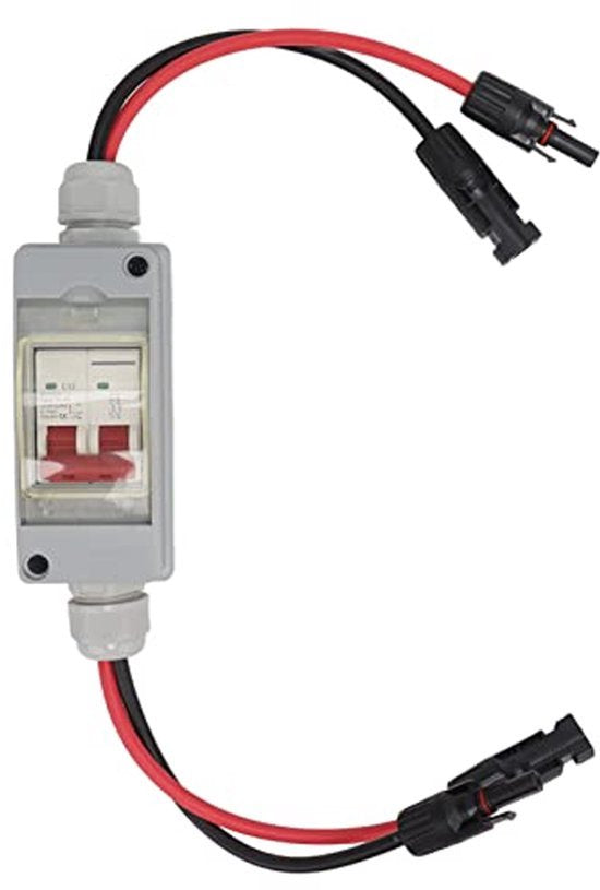 32A 500V PV DC-scheidingsschakelaar, MCB 2P Solar Power Sink Load Switching Air Switch, miniatuurstroomonderbreker met IP65 waterdichte verdeeldoos voor zonnepaneel (met kabel en PV-connector)